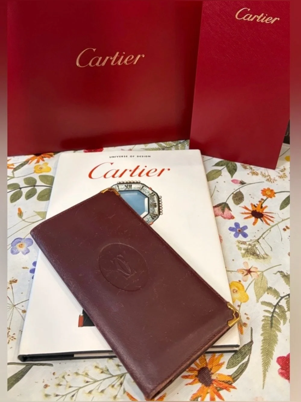 VTG.. CARTIER MUST De CARTIER BORDEAUX CALFSKIN LEATHER LONG WALLET